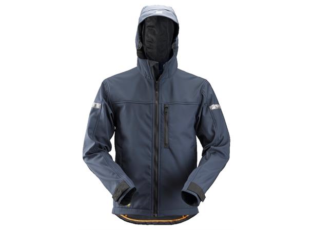 Snickers 1229 AllroundWork Softsheljakke Marineblå/Svart, str.XS, jakke m/hette