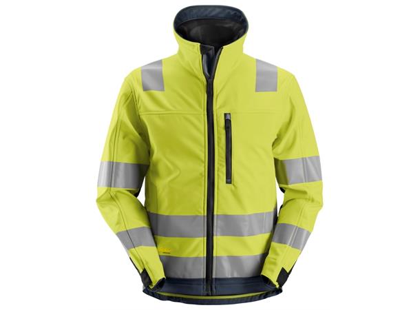 Snickers 1230 AllroundWork Softsheljakke HiVis Gul/Blå, str.XS Kl.3