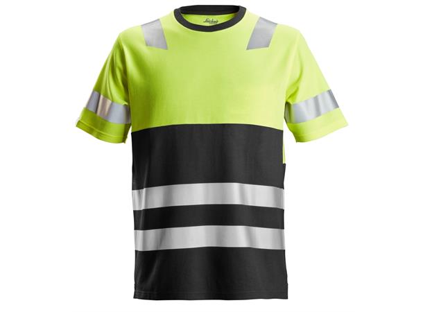 Snickers 2534 AllroundWork T-skjorte HiVis Gul/Svart, str.XS Kl.1