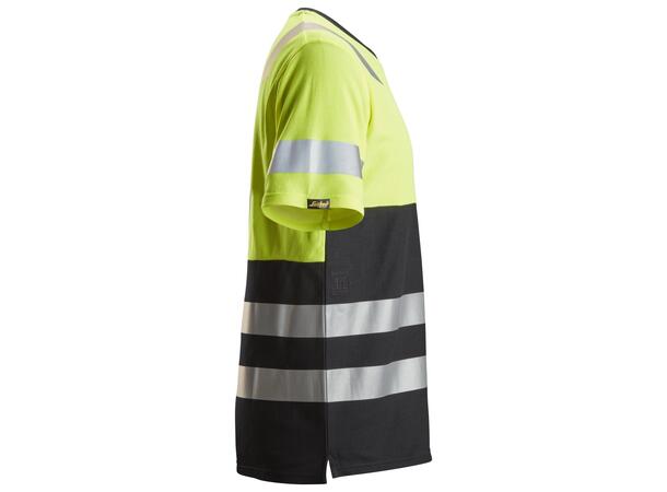 Snickers 2534 AllroundWork T-skjorte HiVis Gul/Svart, str.XS Kl.1