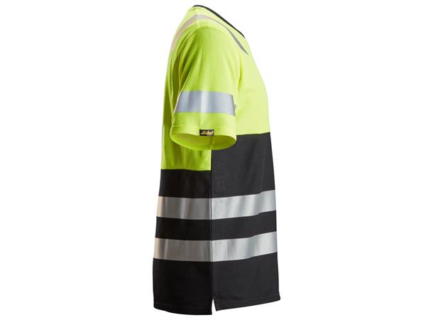 Snickers 2534 AllroundWork T-skjorte HiVis Gul/Svart, str.XS Kl.1