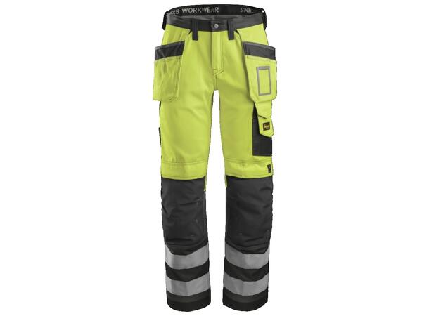 Snickers 3233 Arbeidsbukse hylsterlommer HiVis Gul/Svart, str.150, Kl.2