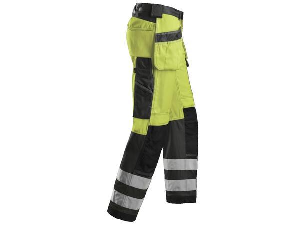 Snickers 3233 Arbeidsbukse hylsterlommer HiVis Gul/Svart, str.150, Kl.2