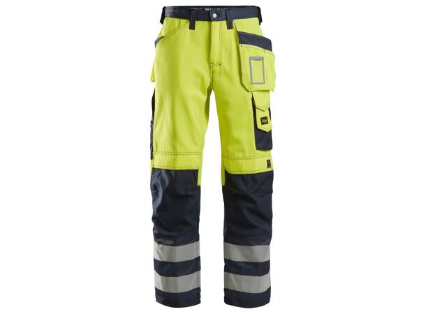 Snickers 3233 Arbeidsbukse hylsterlommer HiVis Gul/Blå, str.116, Kl.2