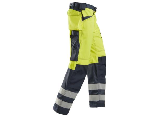 Snickers 3233 Arbeidsbukse hylsterlommer HiVis Gul/Blå, str.116, Kl.2