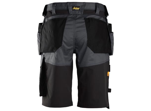 Snickers 6151 AllroundWork stretchshorts Grå/Svart, str.044, m/hylsterlommer