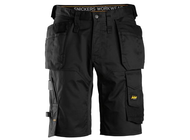 Snickers 6151 AllroundWork stretchshorts Svart, str.044, m/hylsterlommer