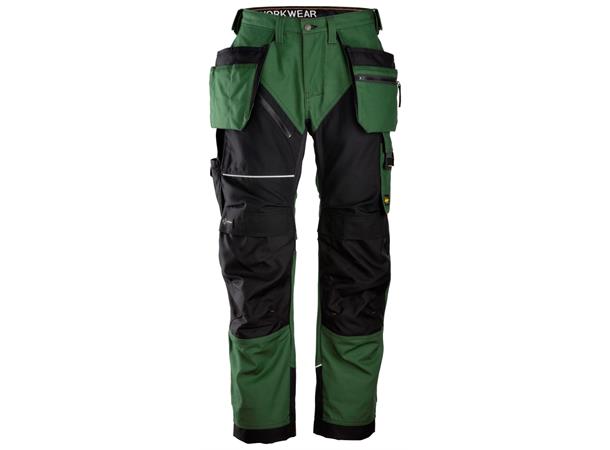 Snickers 6214 RuffWork+ Arbeidsbukse+ Grønn/Svart, str.146 m/hylsterlommer