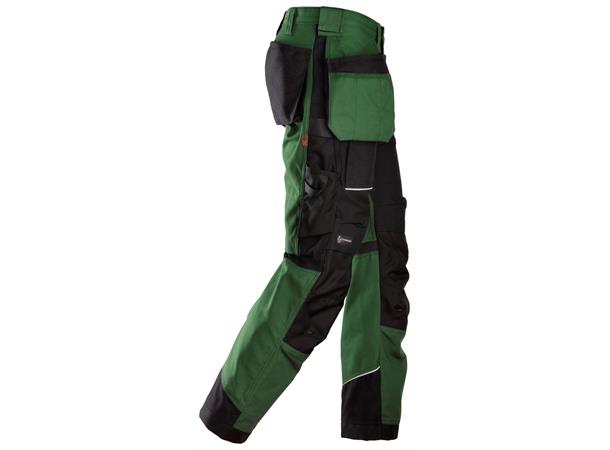 Snickers 6214 RuffWork+ Arbeidsbukse+ Grønn/Svart, str.146 m/hylsterlommer