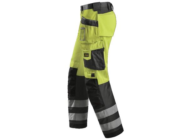 Snickers 3233 Arbeidsbukse hylsterlommer HiVis Gul/Svart, str.044, Kl.2