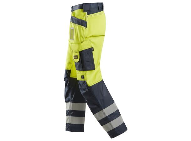 Snickers 3233 Arbeidsbukse hylsterlommer HiVis Gul/Blå, str.044, Kl.2