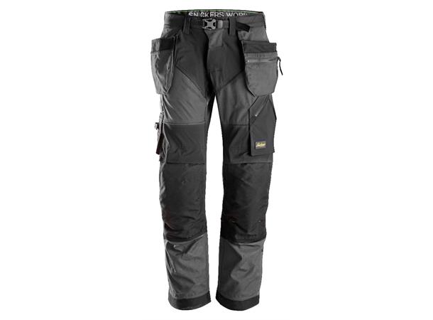 Snickers 6902 FlexiWork Arbeidsbukse+ Grå/Svart, str.058 m/hylsterlommer
