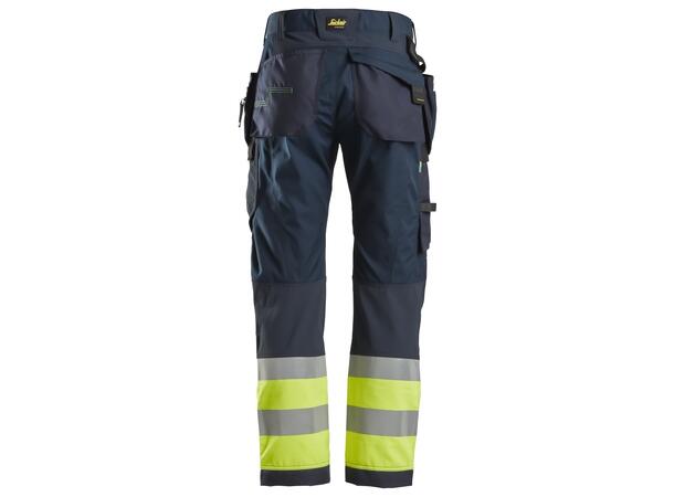 Snickers 6931 FlexiWork Arbeidsbukse+ Marineblå/HiVis Oransje, str.044 Kl.1