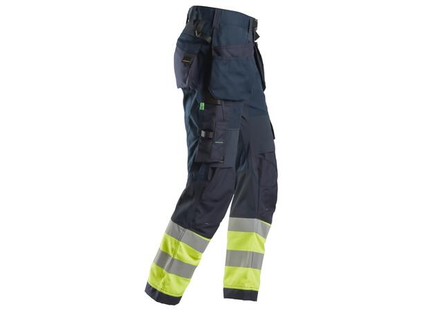 Snickers 6931 FlexiWork Arbeidsbukse+ Marineblå/HiVis Oransje, str.044 Kl.1