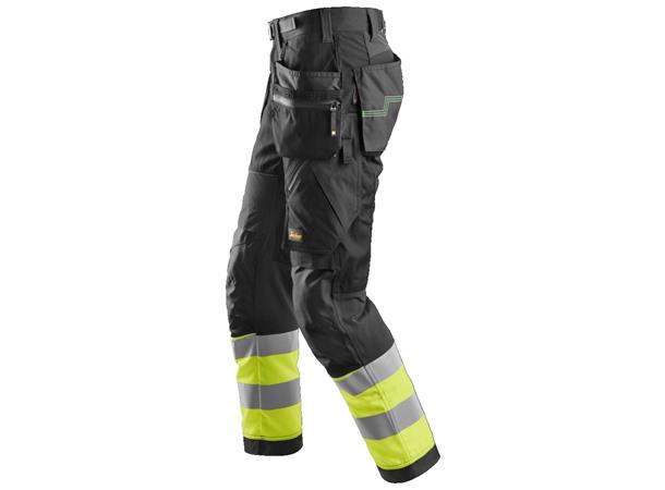Snickers 6931 FlexiWork Arbeidsbukse+ Svart/HiVis Gul, str.044 Kl.1