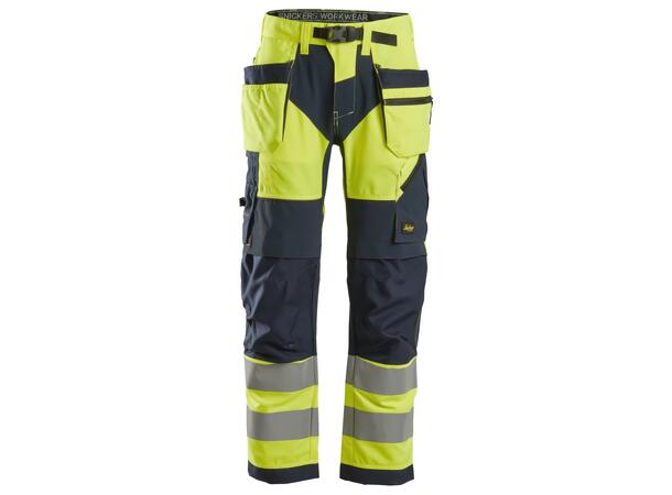Snickers 6932 FlexiWork+ Arbeidsbukse HiVis Gul/Blå, str.150 Kl.2