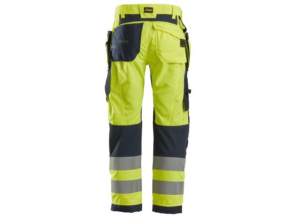 Snickers 6932 FlexiWork+ Arbeidsbukse HiVis Gul/Blå, str.150 Kl.2