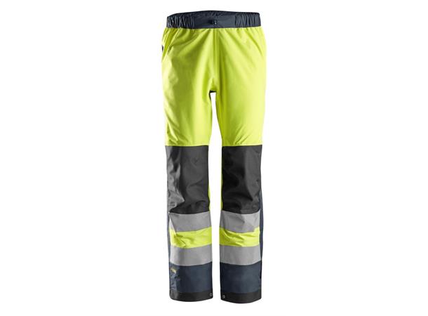 Snickers 6530 AllroundWork skallbukse HiVis Gul/Blå, str.XS Kl.2 vanntett