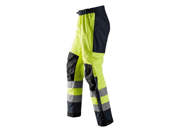 Snickers 6530 AllroundWork skallbukse HiVis Gul/Blå, str.XS Kl.2 vanntett