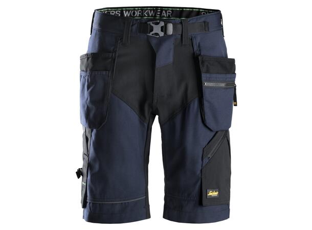 Snickers 6904 FlexiWork Håndverksshorts Marineblå/Svart, str.054 m/hylsterlommer