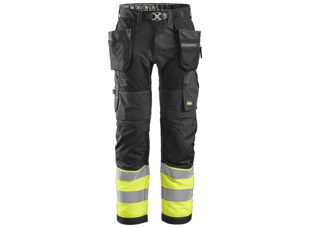 Snickers 6931 FlexiWork Arbeidsbukse+ Svart/HiVis Gul, str.046 Kl.1