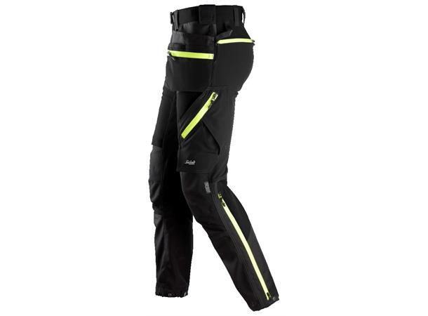 Snickers 6940 FlexiWork Softshellbukse Svart/Gul str.048 stretch m/hylsterlomme