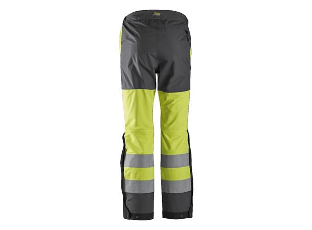 Snickers 6530 AllroundWork skallbukse HiVis Gul/Grå, str.XS Kl.2 vanntett