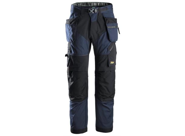 Snickers 6902 FlexiWork Arbeidsbukse+ Marineblå/Svart, str.146 m/hylsterlommer