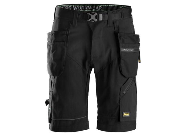 Snickers 6904 FlexiWork Håndverksshorts Svart, str.050 m/hylsterlommer