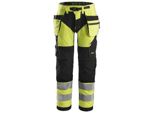 Snickers 6932 FlexiWork+ Arbeidsbukse HiVis Gul/Svart, str.124 Kl.2