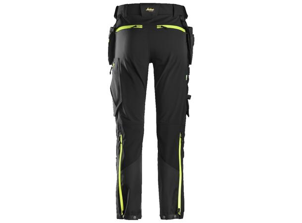 Snickers 6940 FlexiWork Håndverksbukse Svart/Gul str.050 stretch m/hylsterlomme