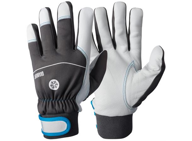 Granberg Hanske, vinter, geiteskinn Str. 10 hvit/blå, helfôret, borrelås